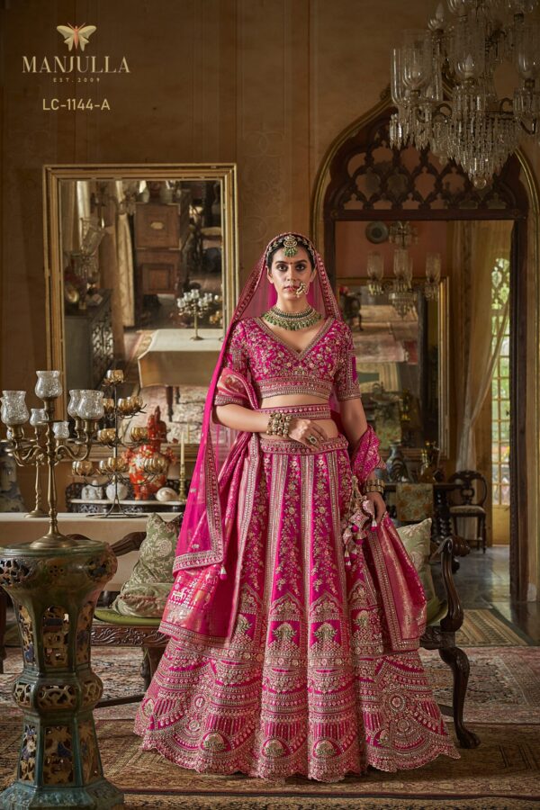 Rani Pink Designer Silk Bridal Lehenga Choli with Dual Banarasi & Net Dupatta
