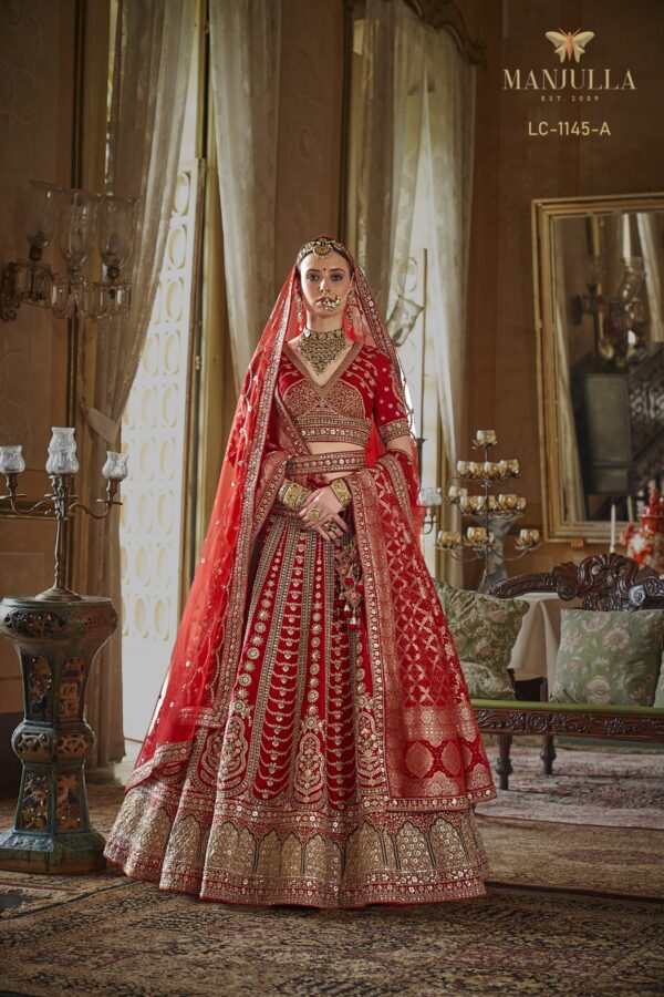 Timeless Bridal Red Silk Lehenga Choli with Antique Zari Embroidery & Dual Banarasi-Net Dupatta