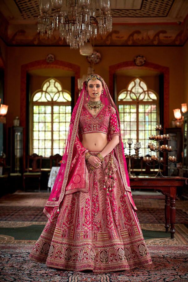 Premium Rani Pink Bridal Lehenga Choli with Intricate Zari & Sequin Handwork