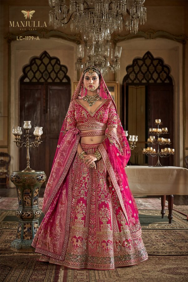 Rani Pink Silk Bridal Lehenga Choli with Dori, Zari, and Sequin Hand Embroidery