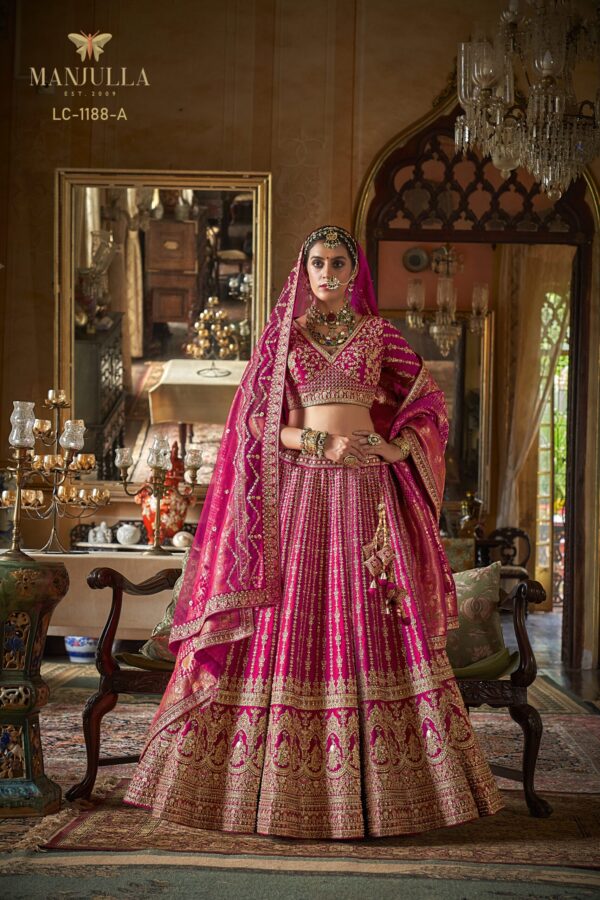Majestic Magenta Pink Bridal Lehenga Choli with Heavy Zari Embroidery & Sequin Accents