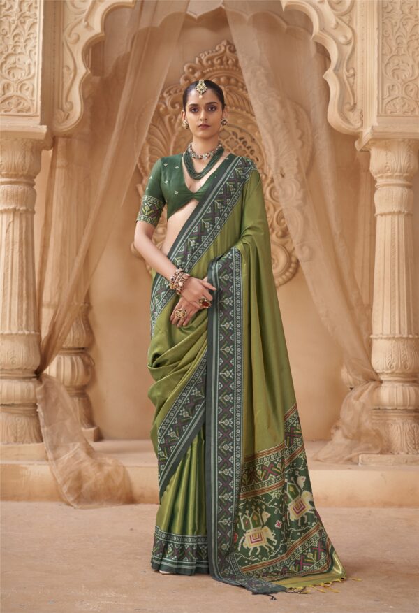 Olive Green Patola Saree with Traditional Motifs by Manjula Fashions Surat